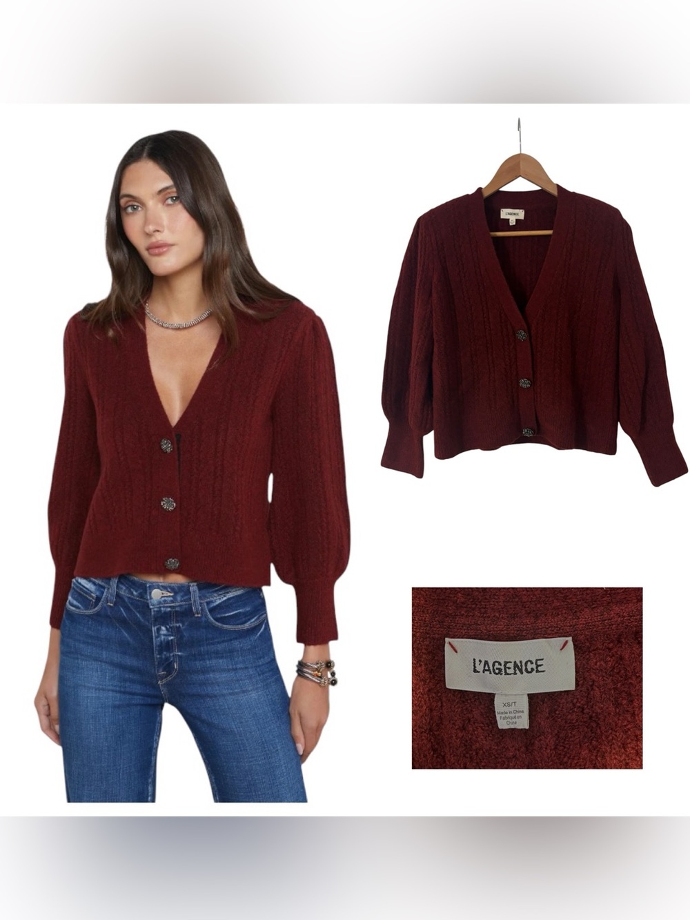 L’AGENCE Talulla Cable-Knit Cropped Cardigan
